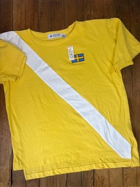 Vintage Bjorn Borg Yellow Tee mens with White Diagonal Stripe NWT